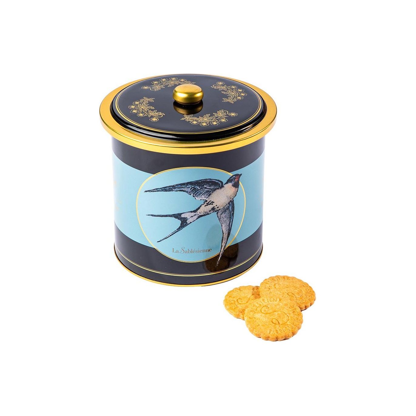 La Sablesienne Hirondelles Plain Butter & Salted Caramel Chip Shortbread Biscuits in Metal Tin 250gr